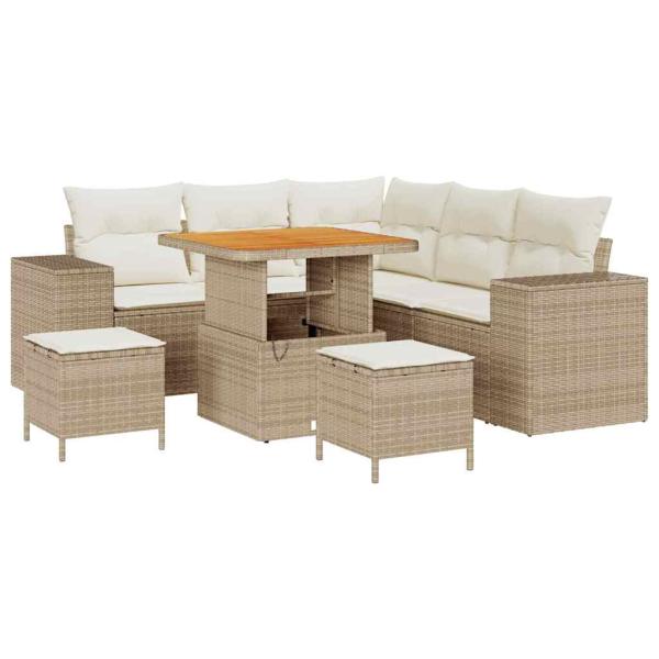 8-teiliges Garten Sofa Set mit Kissen in Beige aus Poly Rattan