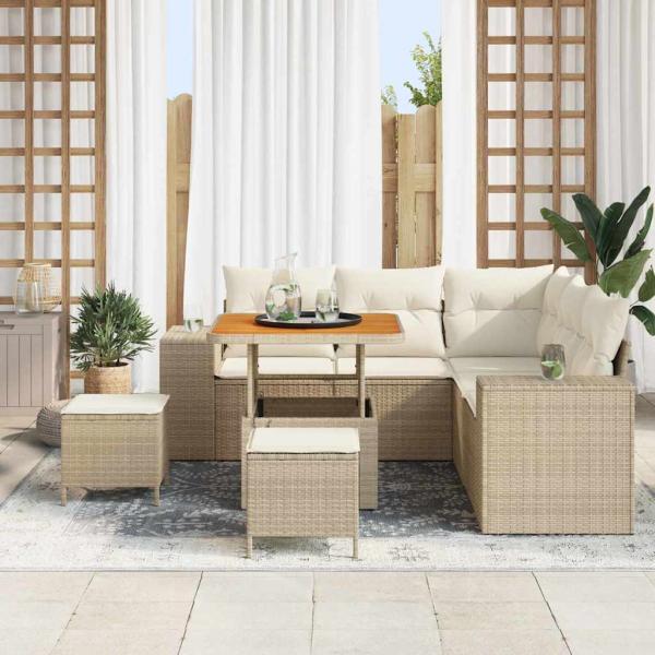 8-teiliges Garten Sofa Set mit Kissen in Beige aus Poly Rattan