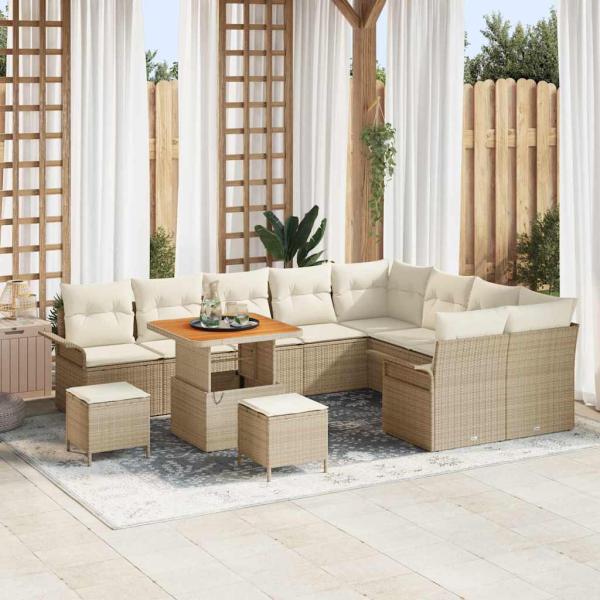 ARDEBO.de - 12-teiliges Garten Sofa Set mit Kissen Beige Poly Rattan Akazie