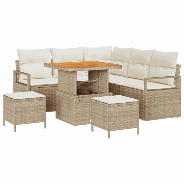 8-teiliges Garten-Sofa-Set mit Kissen Beige Poly-Rattan Akazie