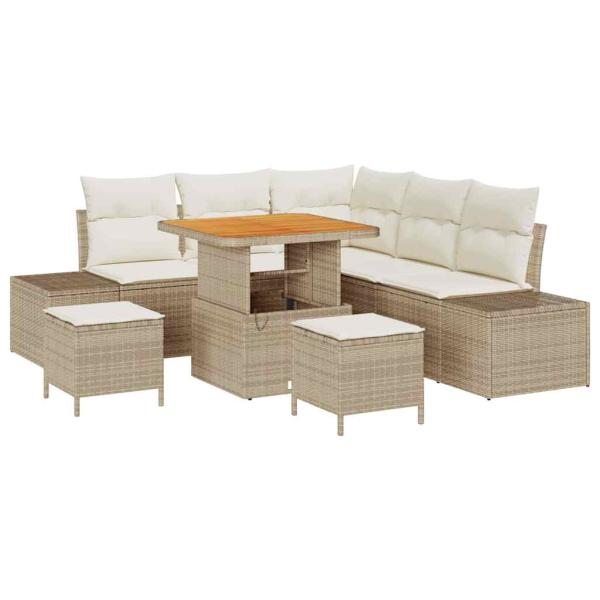 8-teiliges Garten-Sofa-Set mit Kissen in Beige aus Poly Rattan und Akazie