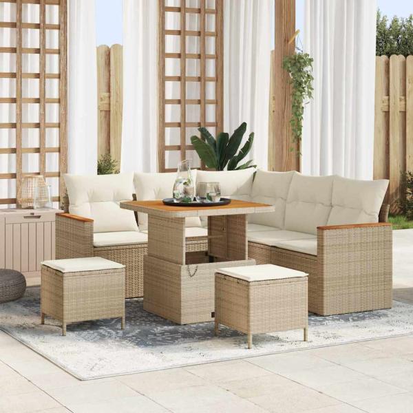 ARDEBO.de - 8-tlg. Garten-Sofagarnitur mit Kissen Beige Poly Rattan Akazie