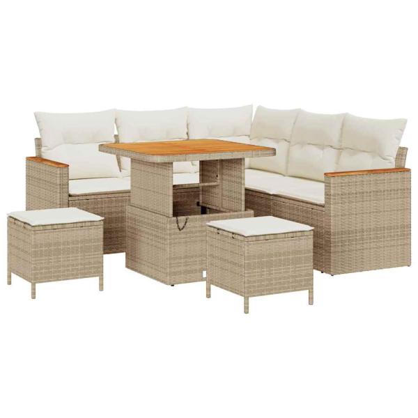 8-tlg. Garten-Sofagarnitur mit Kissen Beige Poly Rattan Akazie