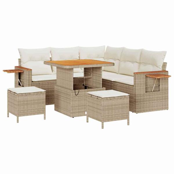 8-teiliges Garten-Sofa-Set mit Kissen Beige Poly Rattan Akazie