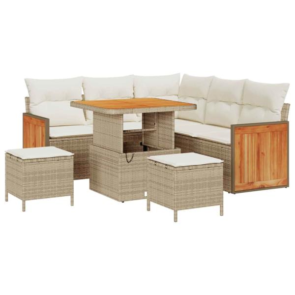 8-teilige Garten-Sofa-Set mit Kissen Beige Poly Rattan Akazie