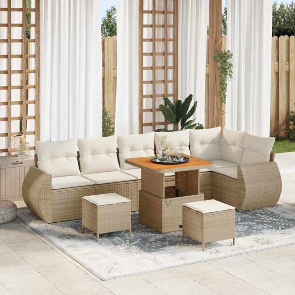 ARDEBO.de - 9-teiliges Garten Sofa Set mit Kissen Beige Poly Rattan Akazie