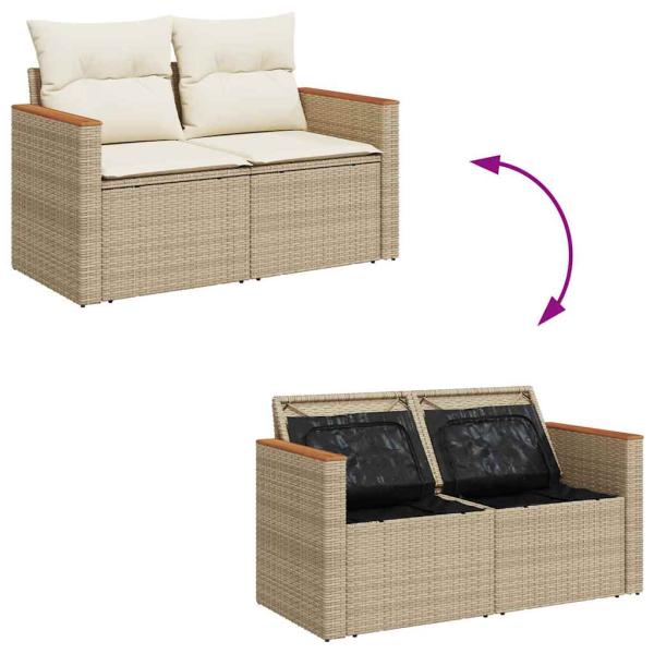 9-teilige Garten-Sofa-Garnitur mit Kissen Beige Poly-Rattan Akazie