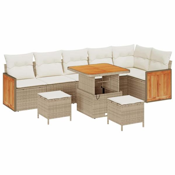 9-teiliges Garten-Sofa-Set mit Kissen Beige Poly-Rattan Akazie