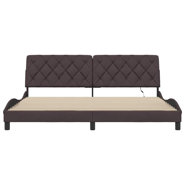 Bettgestell mit LED ohne Matratze Dunkelbraun 200x200 cm Stoff