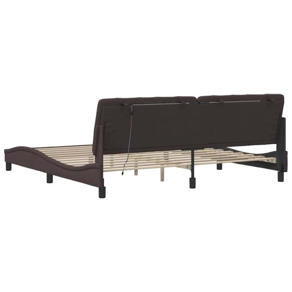 Bettgestell mit LED ohne Matratze Dunkelbraun 200x200 cm Stoff