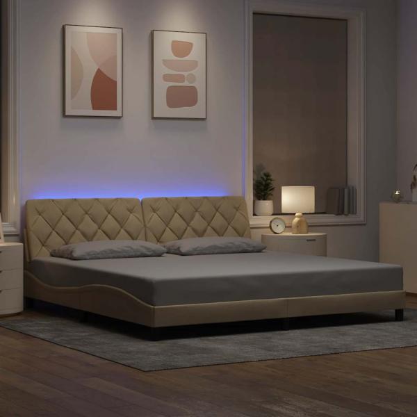 ARDEBO.de - Bettgestell mit LED ohne Matratze Creme 200x200 cm Stoff