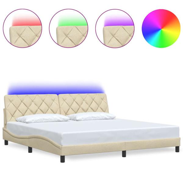Bettgestell mit LED ohne Matratze Creme 200x200 cm Stoff