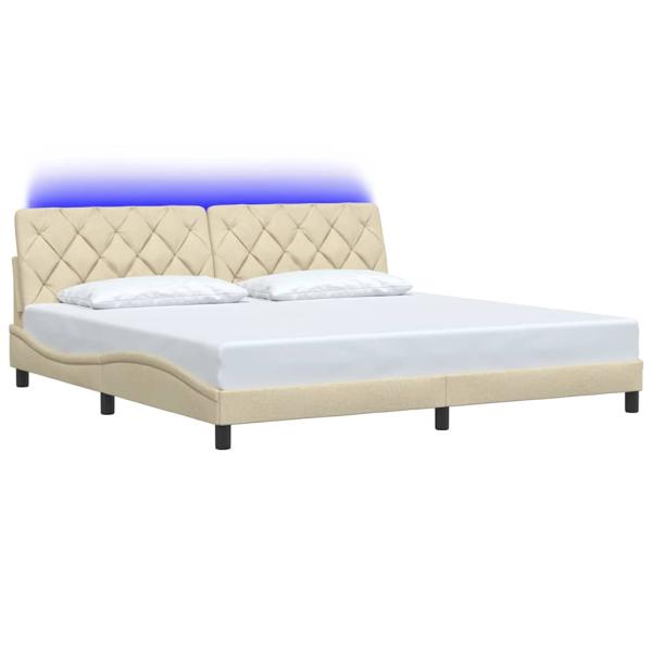 Bettgestell mit LED ohne Matratze Creme 200x200 cm Stoff