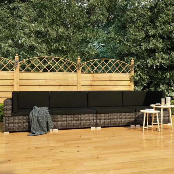 ARDEBO.de - 4-tlg. Gartensofa-Set mit Kissen Poly Rattan Grau