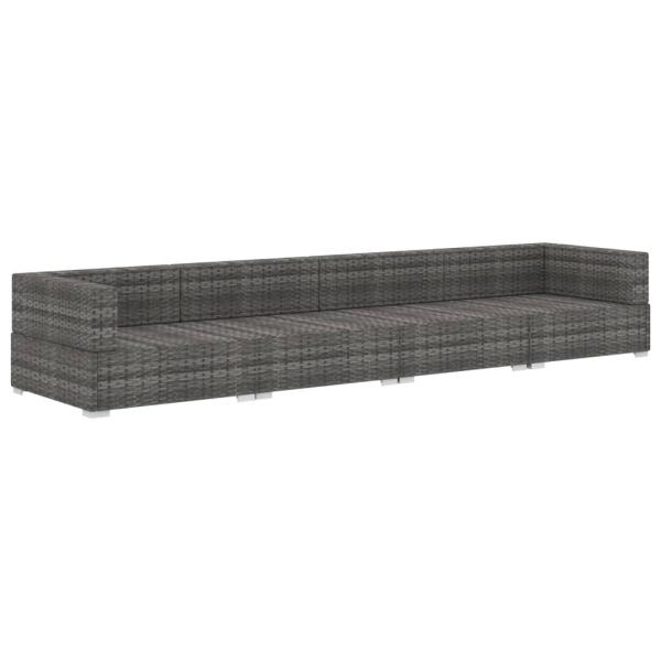 4-tlg. Gartensofa-Set mit Kissen Poly Rattan Grau