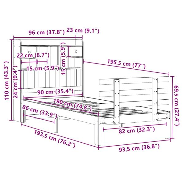 Massivholzbett mit Regal ohne Matratze 90x190 cm Kiefer