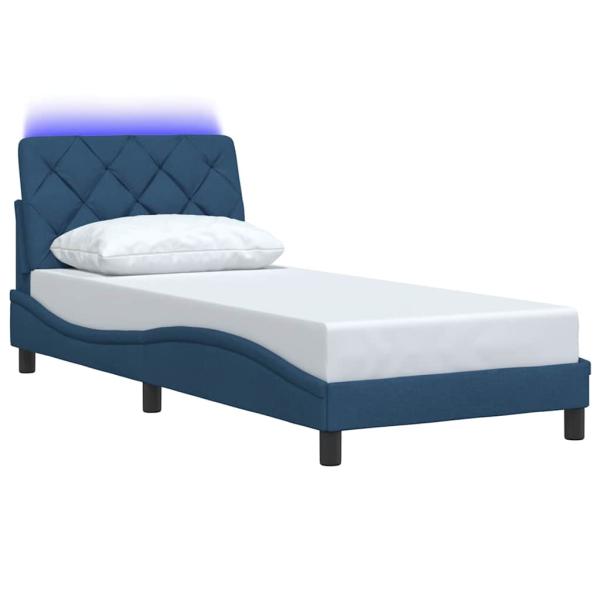 Bettgestell mit LED ohne Matratze Blau 80x200 cm Stoff