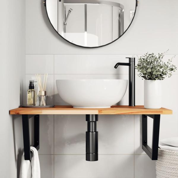 Waschbeckenregal Wandmontage Stahl und Akazienholz