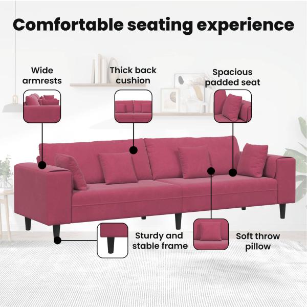 Samt Sofa mit Kissen mit Kissen 3 pcs Weinrot 208 cm Samt