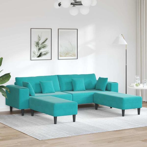 ARDEBO.de - Samt Sofa mit Kissen mit Kissen 3 pcs Türkis 208 cm Samt