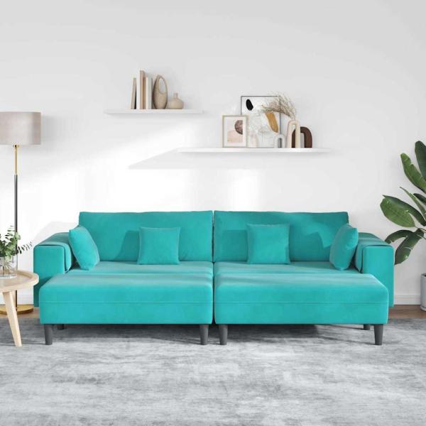 Samt Sofa mit Kissen mit Kissen 3 pcs Türkis 208 cm Samt