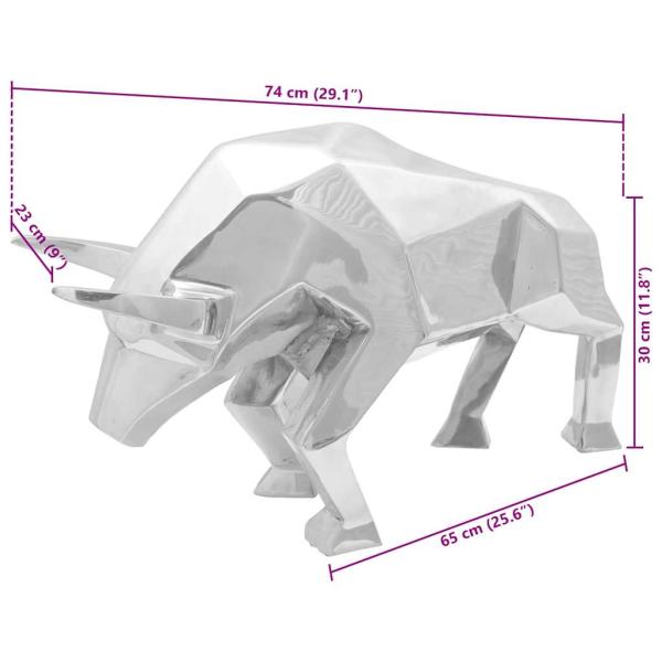Skulptur Stier Silbern 74x23x39 cm Aluminium