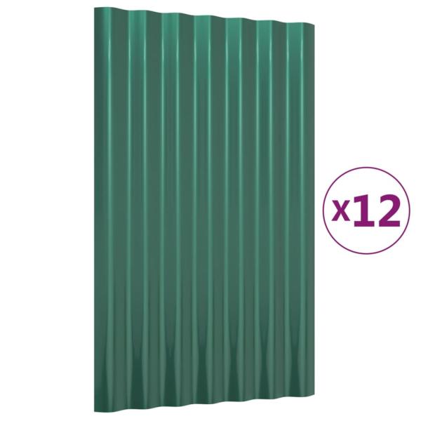 Dachpaneele 12 Stk. Pulverbeschichteter Stahl Grün 60x36 cm