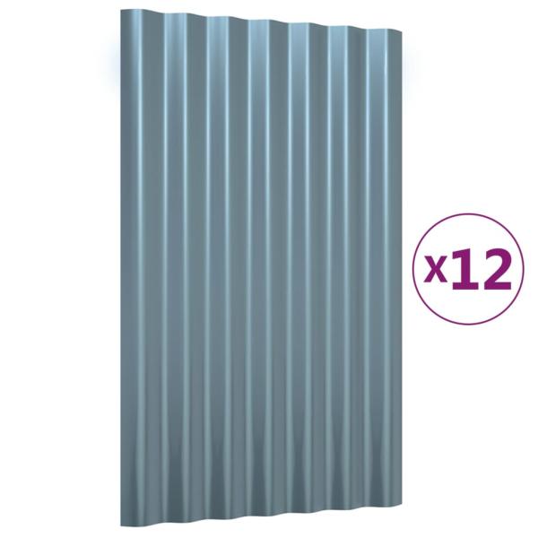 Dachpaneele 12 Stk. Pulverbeschichteter Stahl Grau 60x36 cm