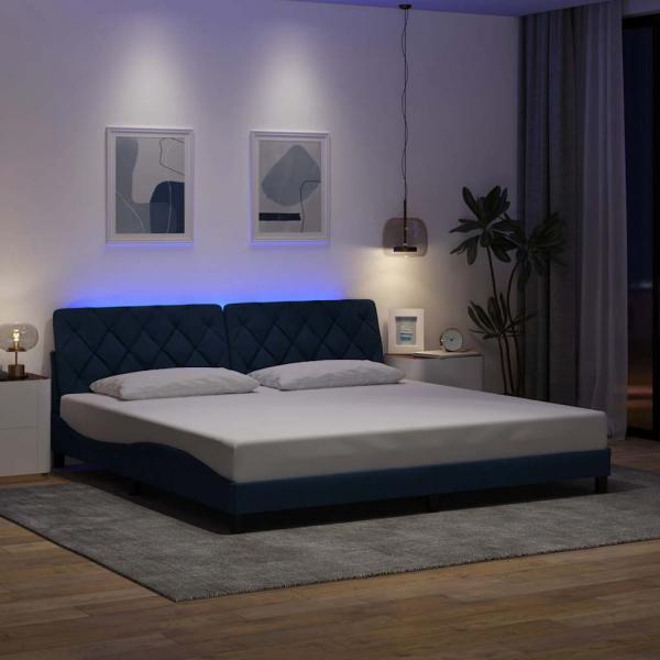 ARDEBO.de - Bettgestell mit LED ohne Matratze Blau 200x200 cm Stoff