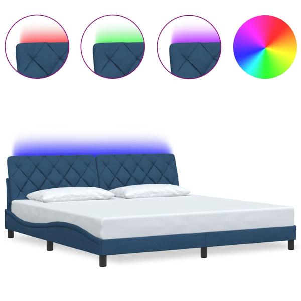 Bettgestell mit LED ohne Matratze Blau 200x200 cm Stoff