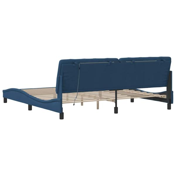 Bettgestell mit LED ohne Matratze Blau 200x200 cm Stoff