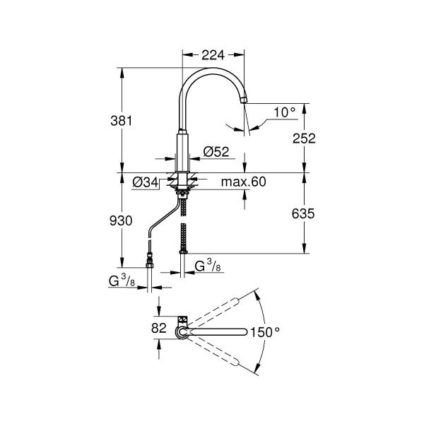 GROHE Blue Pure Mono Küchenarmatur mit Filterfunktion, Hochdruck, C-Auslauf, chrom (31724000)