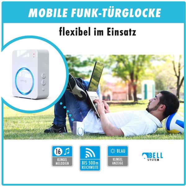 M-E BELL-521-RX Mobiler Funk-Empfänger mit Leuchtring, Batteriebetrieb, weiß