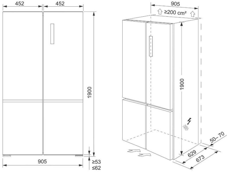 AEG RMB952D6VU Stand Side-by-Side Kombination, 90,5 cm breit, 522 L, NoFrost, variable 0°C-Kälteschublade, Frostmatic, Urlaubsschaltung, TwinTech, Edelstahloptik