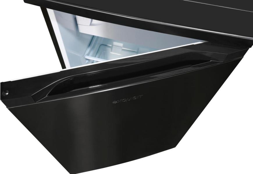 Exquisit KS15-4-051C Stand Kühlschrank mit Gefrierfach, 55 cm breit, 107 L, Gemüseschublade, Griffmulde, Inoxlook az