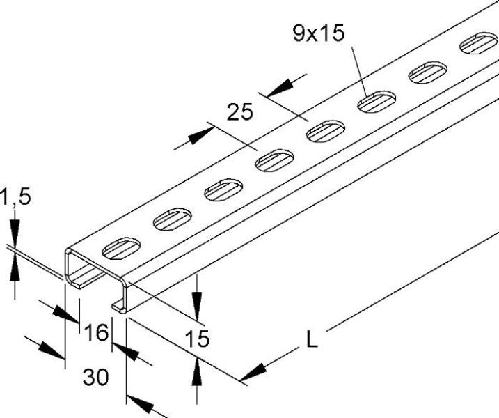 Niedax 2970/2 GL Ankerschiene C-Profil, 16mm, 30x15x2000mm, gelocht (2970/2 GL)