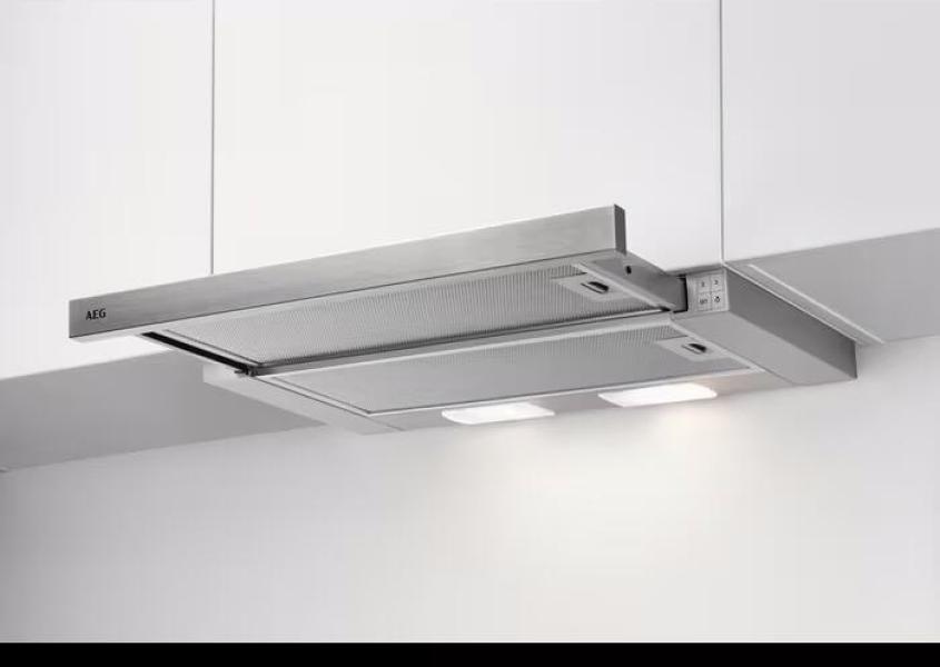 ARDEBO.de AEG DPB3622S Extractor 3000 Flachschirmhaube, 60 cm breit, 330 m³/h, LED-Beleuchtung, Drucktasten, Edelstahl