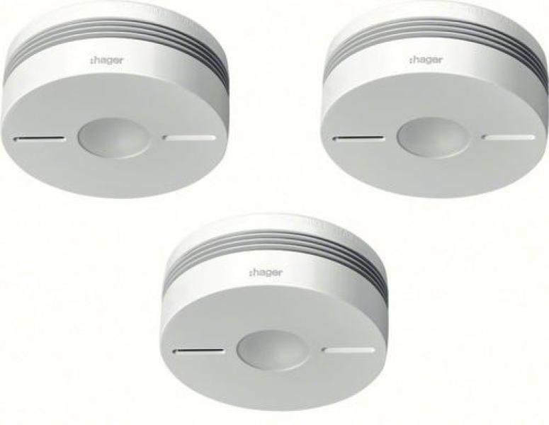 ARDEBO.de Hager TG553A Funk-Rauchwarnmelderset Komfort Q, 3xTG550A, IR Alarmstopp, weiß