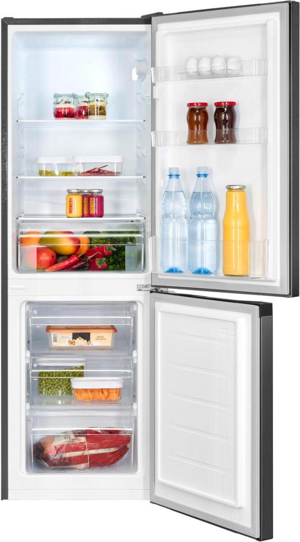 Exquisit KGC231-60-E-050C Stand Kühl-Gefrierkombination, 47,4 cm breit, 157 L, LED Beleuchtung, Super-Kühl-Modus, inoxlook az