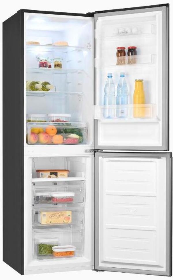 Exquisit KGC250-85-NF-040D Stand Kühl-Gefrierkombination, 54 cm breit, 247 L, NoFrost, LED Beleuchtung, inoxlook-az