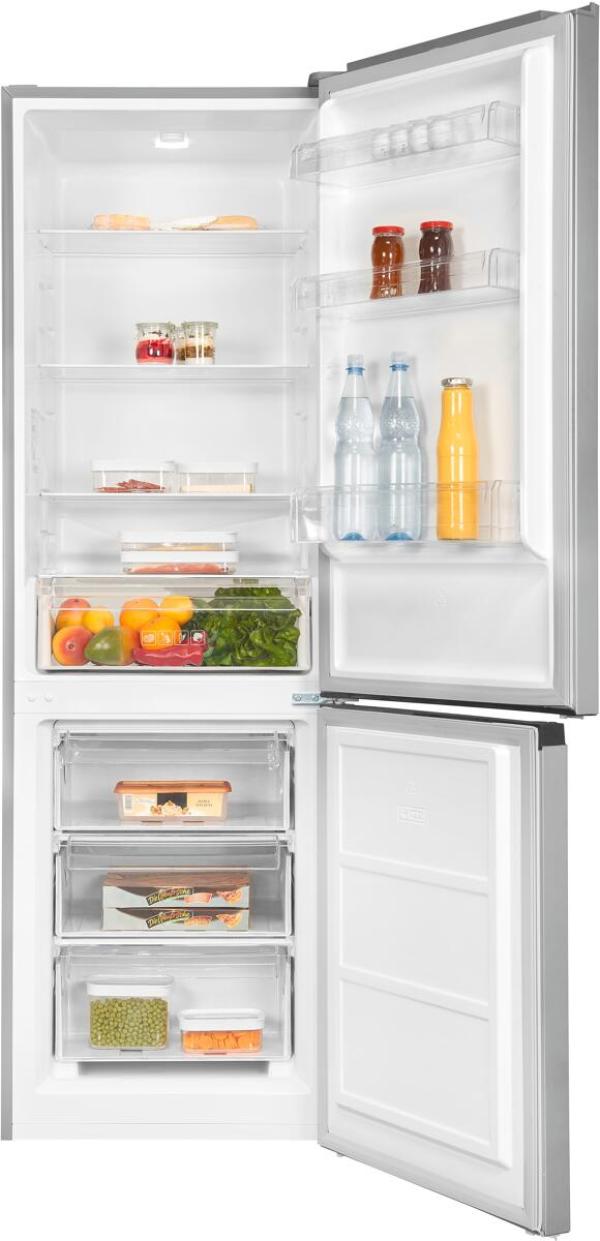 Exquisit KGC320-95-E-040E Stand Kühl-Gefrierkombination, 60 cm breit, 315 L, LED Beleuchtung, Edelstahloptik
