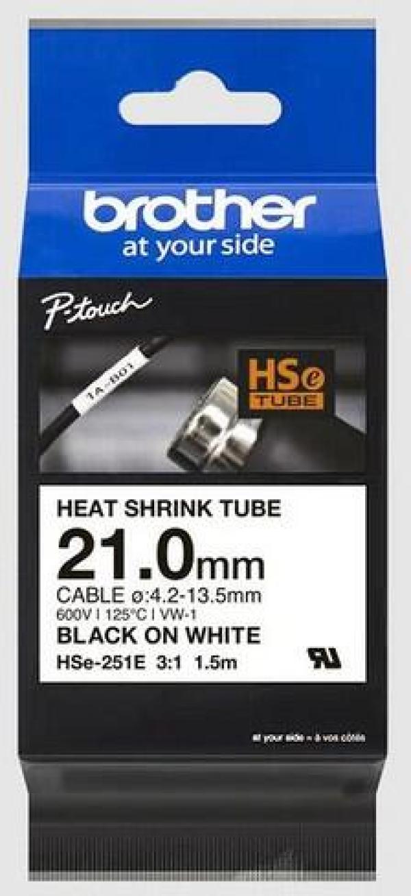 ARDEBO.de Brother HSE-251E Schrumpfschlauch schwarz/weiß, 21mm, 1,5m (HSE251E)