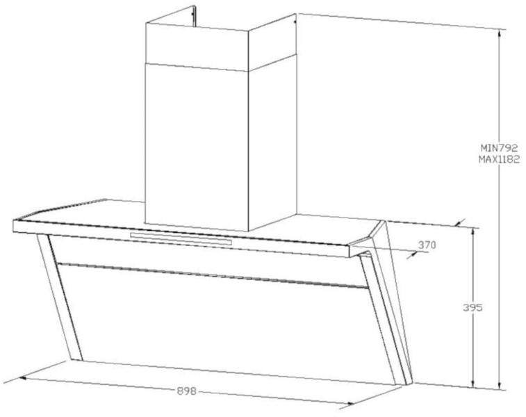 Wolkenstein WS55-90A++GCB Kopffreihaube, 90 cm breit, 558,00 m³/h, LED-Beleuchtung, Touch Control, schwarz
