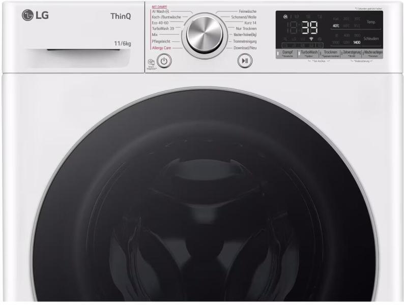 LG W4WR70E61 6/11kg Stand Waschtrockner, 60 cm breit, 1.360 U./Min, WLAN, Kindersicherung, Steam-Funktion, weiß