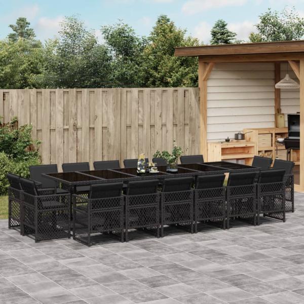 ARDEBO.de - 17-tlg. Garten-Essgruppe mit Kissen Schwarz Poly Rattan