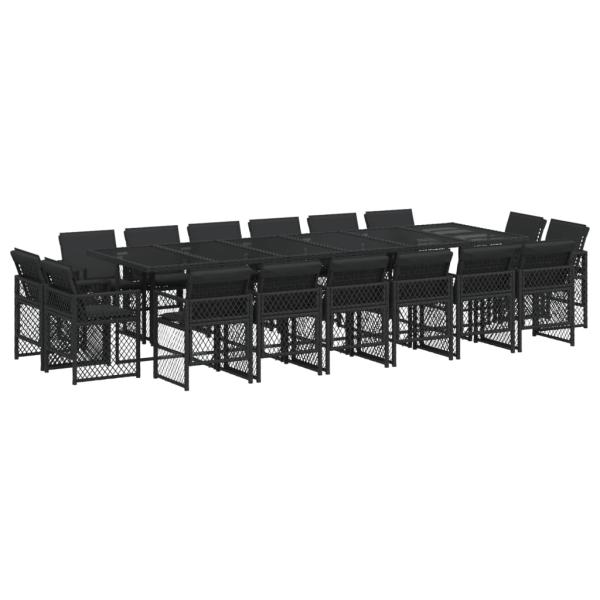 17-tlg. Garten-Essgruppe mit Kissen Schwarz Poly Rattan