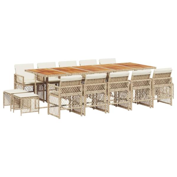 15-tlg. Garten-Essgruppe mit Kissen Beige Poly Rattan
