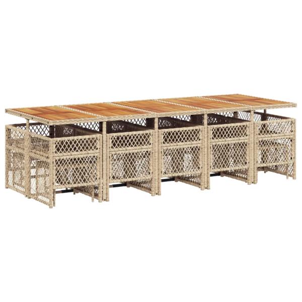 15-tlg. Garten-Essgruppe mit Kissen Beige Poly Rattan