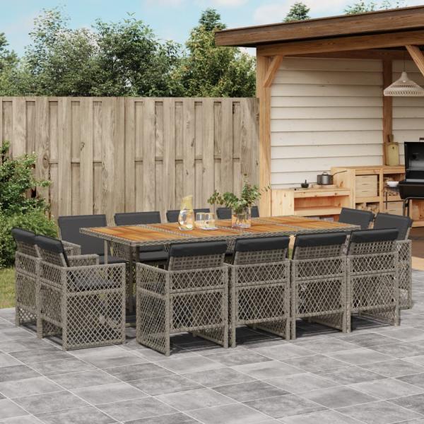 ARDEBO.de - 13-tlg. Garten-Essgruppe mit Kissen Grau Poly Rattan