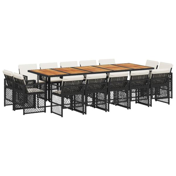 15-tlg. Garten-Essgruppe mit Kissen Schwarz Poly Rattan